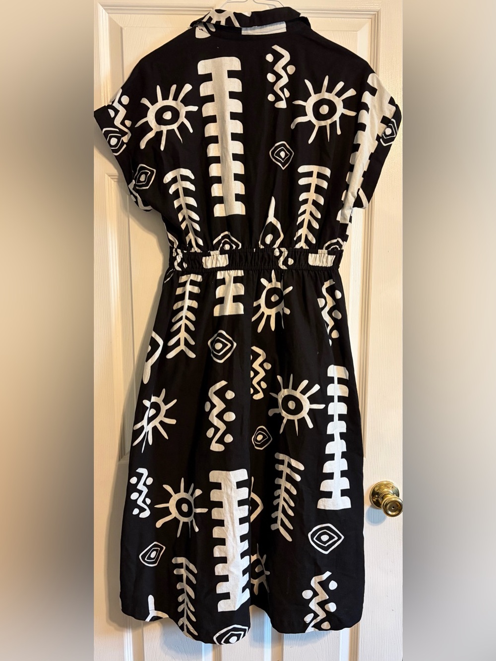 Umgee Black White Abstract Print Button Front Shirt Dress Small Cotton Elastic - Picture 7 of 7